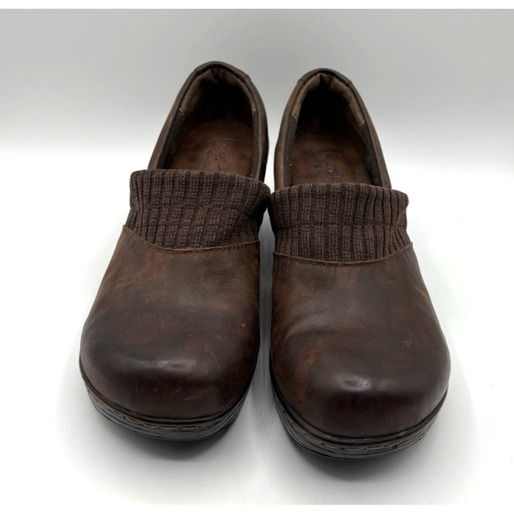 B.O.C. Born Daphnis Clogs‎ Women's Size 8.5 Brown Leather Knit Trim Slip On Shoe - Picture 3 of 9